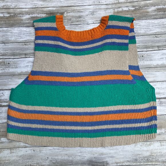 Free People Beach Marsha Striped Sweater Vest Sz XL Cropped Green Coastal Boho - Picture 7 of 12